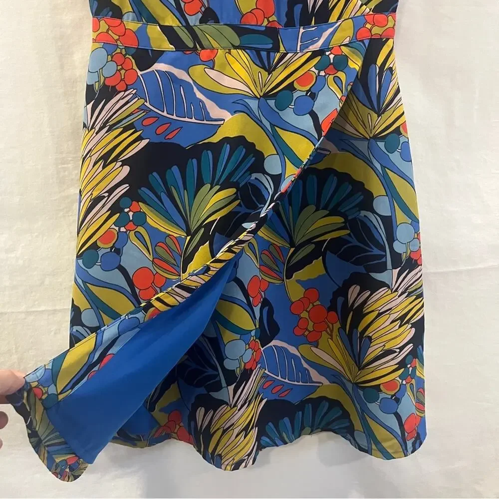J Crew Mercantile Wrap Front Mini Dress Size 0 Floral V Neck Tropical Career